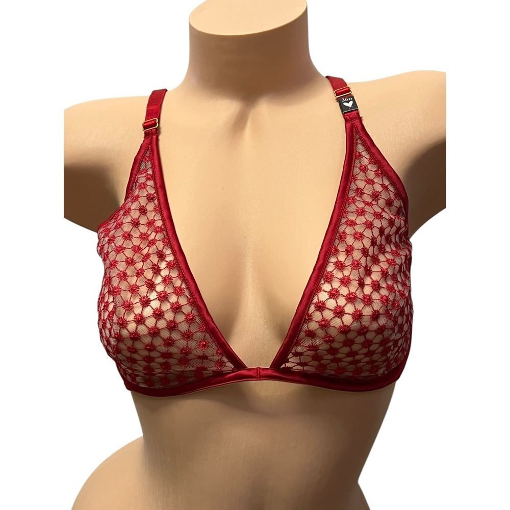 Victorias Secret Starburst Unlined Plunge Bra Underwire Red‎ Embroidered 36D NWT - Picture 6 of 16